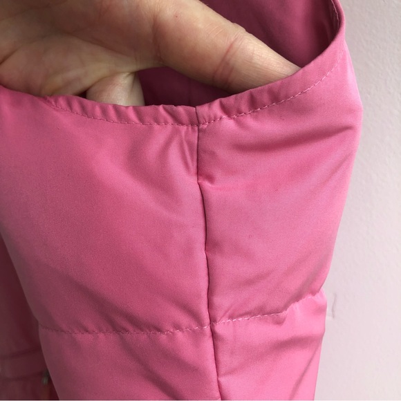 TALBOTS Goose Down Feather Puffer Vest Pink Hidden Hood Full Zip Snap Sz SP - Picture 7 of 16